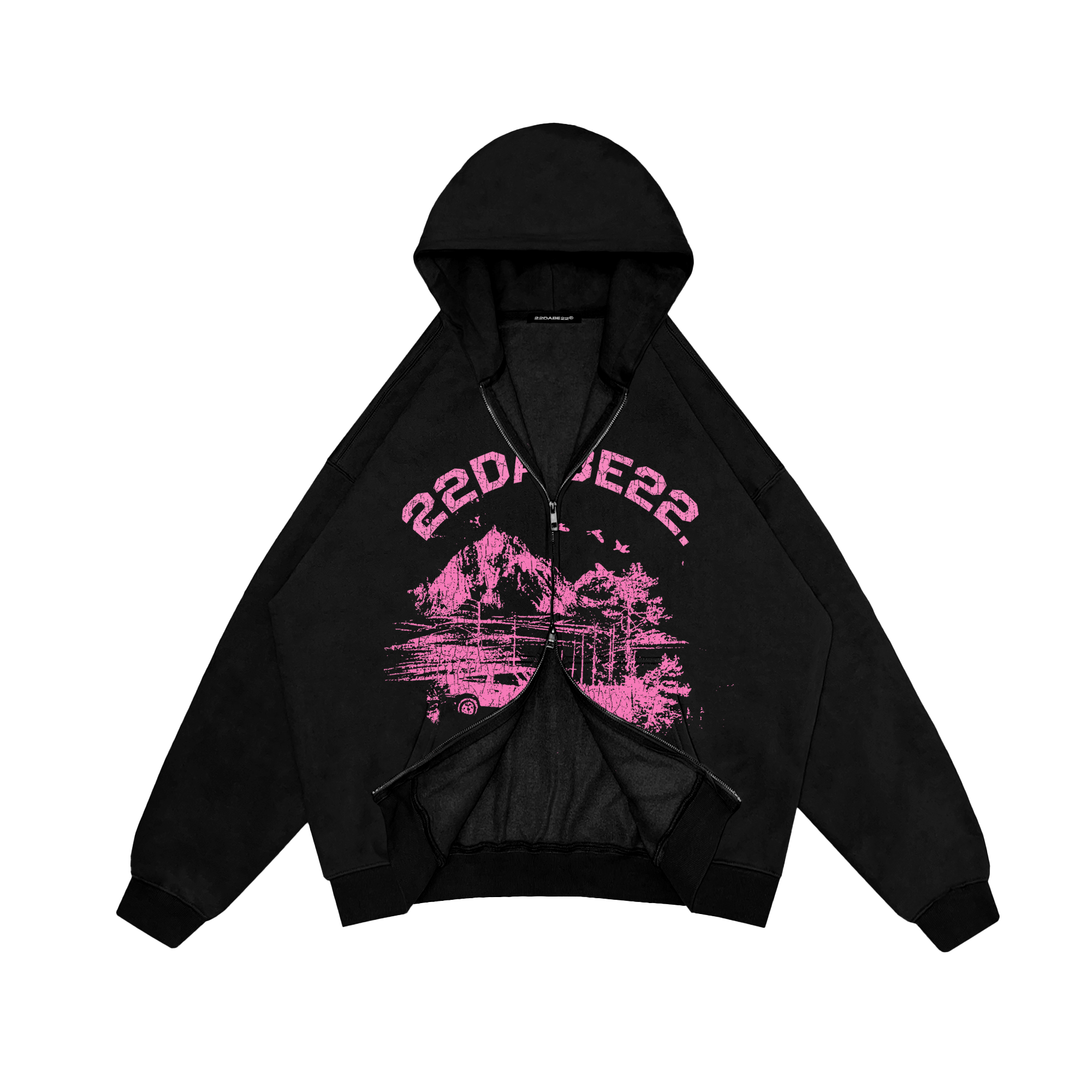 Double Zip Jacket Black Forest Pink Graphic