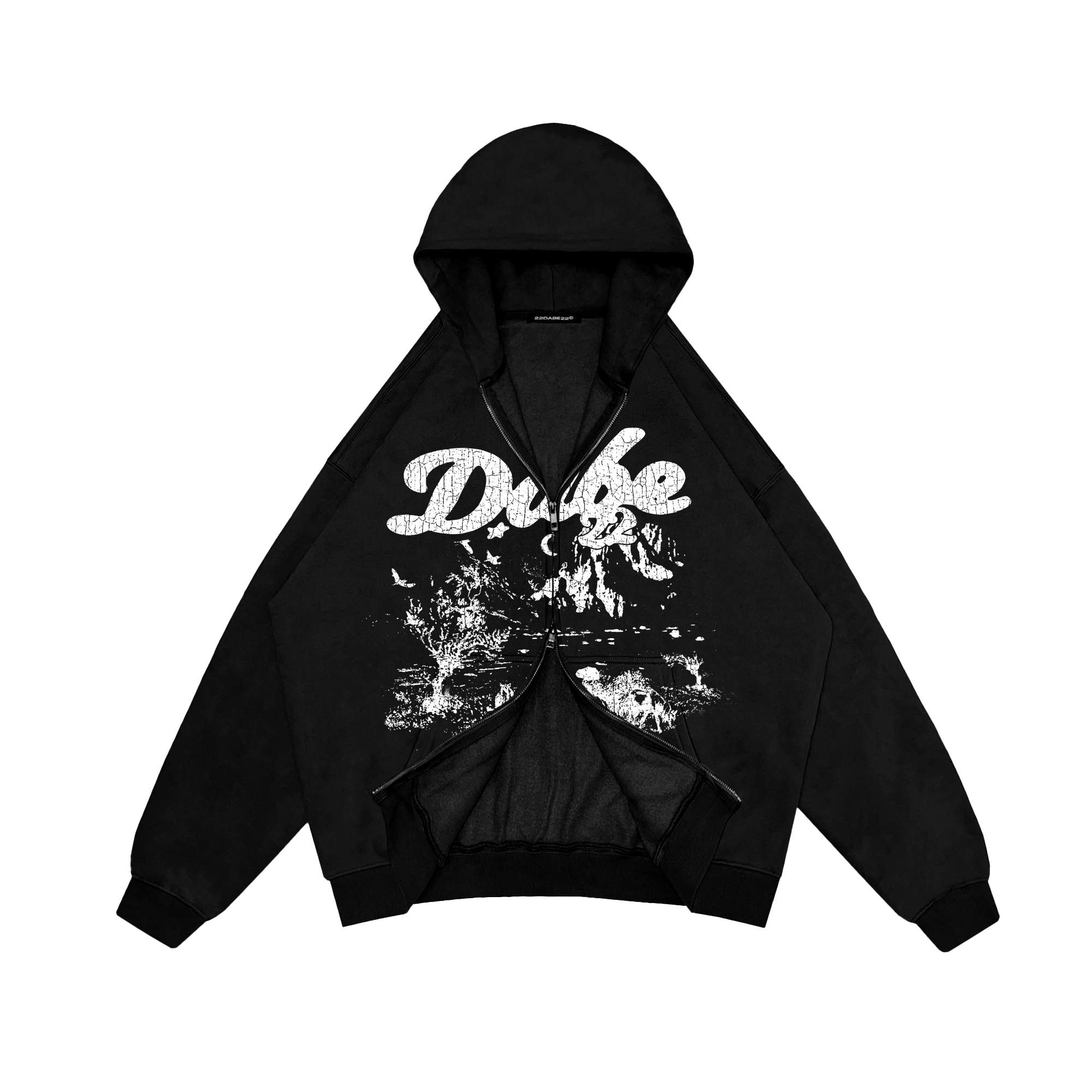 Double Zip Jacket Black Savanna White Print